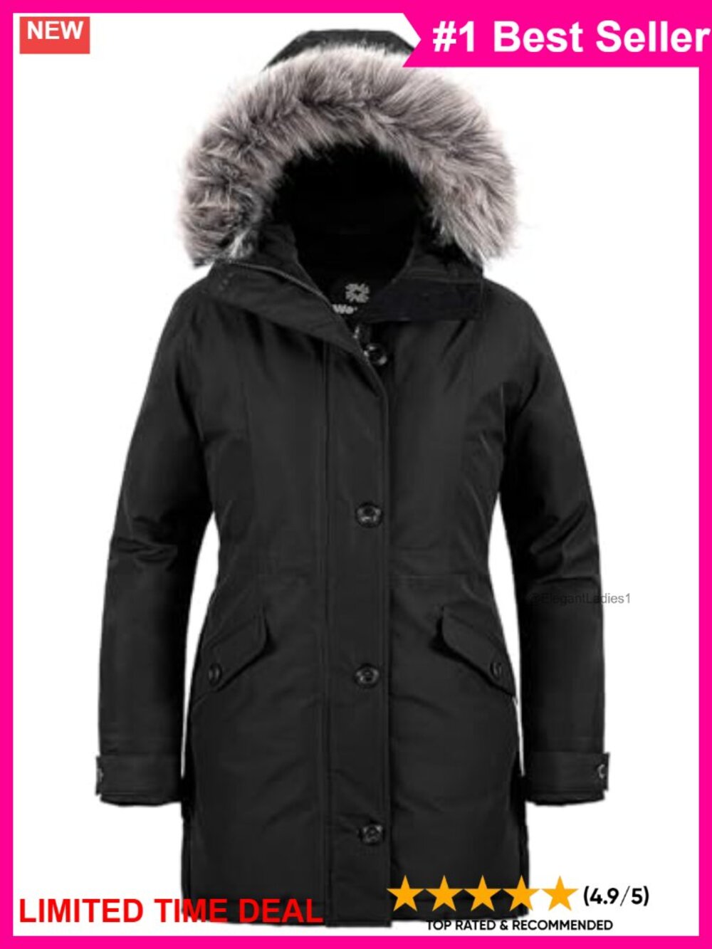 Women's Waterproof Long Puffer Parka Faux Fur Hood Winter Coat